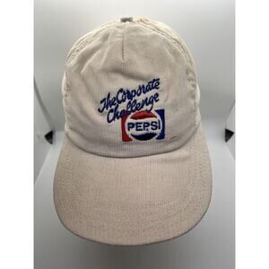 Vintage Pepsi 'the Corporate Challenge' White Corduroy Snapback Hat - Rare